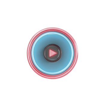 lysande neon spela knapp med cirkulär design, terar vibrerande blå Centrum och röd översikt, uppsättning mot genomskinlighet bakgrund. trogen stil lägger till modern Rör png