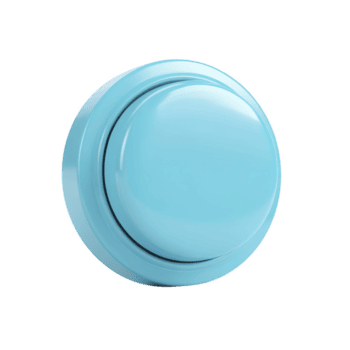 brillante blu pulsante con liscio superficie e circolare disegno, riflettendo luce. pulsante appare per essere fatto di plastica e è isolato trasparenza sfondo, suggerendo moderno e minimalista stile png