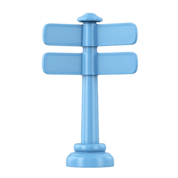 Blue, minimalist signpost with two blank directional signs stands on simple base, isolated on transparency background. design is modern and clean, suitable for various graphic uses png