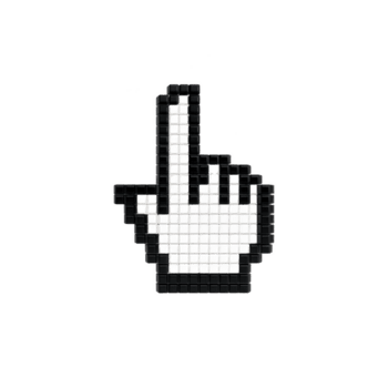 pixelig Hand Mauszeiger Symbol mit angehoben Index Finger, ähnlich Computer Zeiger, ist abgebildet im schwarz und Weiß Gitter Stil, vermitteln Digital oder retro ästhetisch png