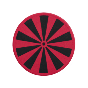 Round red and black circular pattern resembling dartboard or target, featuring alternating black and red segments radiating from center. design is bold and symmetrical png