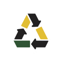 Recycling symbol with yellow, black, and green arrows representing sustainability and environmental conservation. design emphasizes importance of waste management and eco friendly practices png