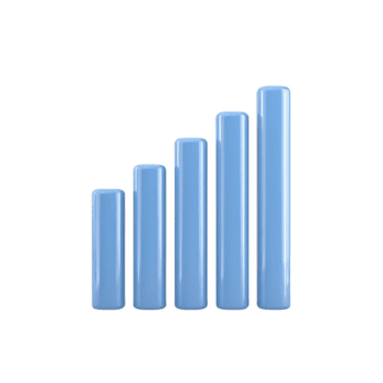 3d blauw bar diagram met vijf verticaal bars van variërend hoogten vertegenwoordigt gegevens visualisatie en groei. glanzend af hebben voegt toe modern aanraken, ideaal voor bedrijf presentaties png