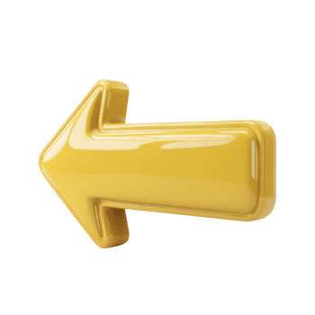 skinande gul 3d pil pekande vänster, med slät och glansig yta, symboliserar riktning eller navigering. pil vibrerande Färg och elegant design göra den öga fångst och modern png