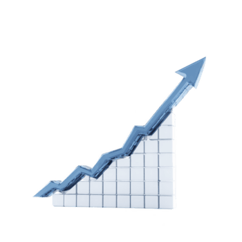 3D graph with blue arrow shows upward trend, symbolizing growth and success. arrow is set against grid of white cubes, representing data or statistics png