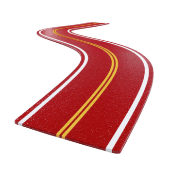 lindning röd väg med gul och vit rader kurvor mjukt, skapande dynamisk och vibrerande visuell. texturerad yta lägger till realism och djup till bild png