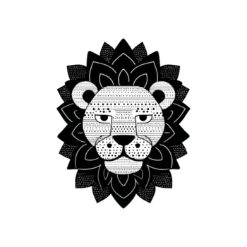 detta funktioner stiliserade lejon huvud med invecklad mönster, uppsättning mot mandala tycka om bakgrund. design är enfärgad, betona detaljerad linje arbete och symmetri.lejon huvud med mönster png