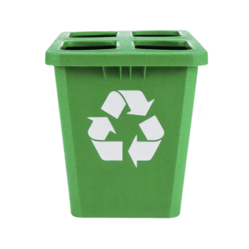 vert recyclage poubelle avec blanc recyclage symbole sur devant, conçu pour tri recyclable matériaux. poubelle a carré forme et plusieurs compartiments pour efficace déchets séparation png