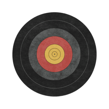 Textured archery target with concentric circles in black, gray, red, and yellow, used for aiming practice. design is simple and effective for training png