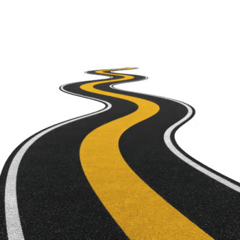 avvolgimento strada con giallo centro linea e bianca bordi curve contro trasparenza sfondo, la creazione di senso di movimento e direzione png