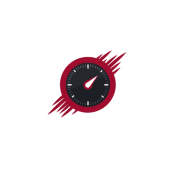 röd och svart hastighetsmätare ikon med dynamisk penseldrag accenter förmedlar känsla av hastighet och rörelse. nål poäng uppåt, föreslår acceleration eller framsteg png