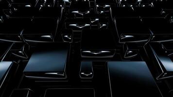 prima cinematográfico movimiento a través de negro cifras con único resumen geométrico patrones creando un exclusivo elegante antecedentes video