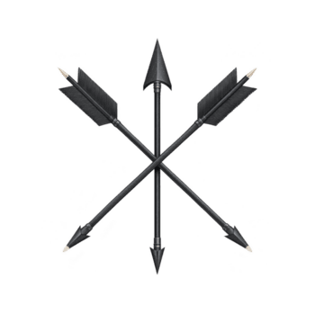 Due nero frecce attraversato con appuntito suggerimenti e piumato finisce, la creazione di simmetrico design. frecce siamo dettagliato e elegante, veicolare senso di precisione e forza png