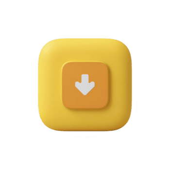 3d giallo piazza pulsante con bianca verso il basso freccia simbolo nel centro, impostato contro pianura sfondo. design è semplice e moderno, veicolare senso di funzionalità e chiarezza png