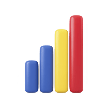 coloré 3d bar graphique avec quatre verticale bars dans bleu, jaune, et rouge, représentant Les données visualisation et croissance. bars sont arrondi et brillant, création moderne et vibrant Regardez png