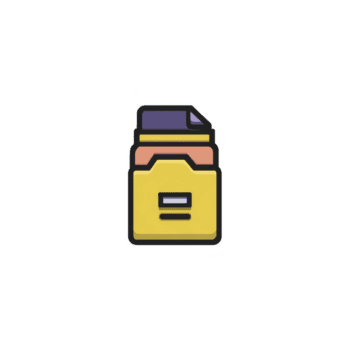 detta funktioner färgrik, stiliserade ikon av fil mapp med dokumentera inuti, uppsättning mot transparent bakgrund. mapp är gul med lila flik, förmedla känsla av organisation och effektivitet png