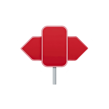 Red directional sign with three arrows pointing in different directions, symbolizing choice and navigation. sign is isolated on transparency background, emphasizing its vibrant color and shape png