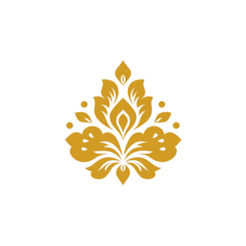 Ornate golden floral design with symmetrical patterns and intricate details, set against transparency background, creating elegant and decorative motif png