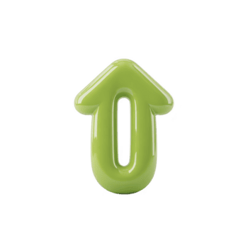 lucido verde freccia puntamento verso l'alto simboleggia direzione e progresso, impostato contro pianura sfondo. brillante superficie Aggiunge moderno e elegante toccare per design png