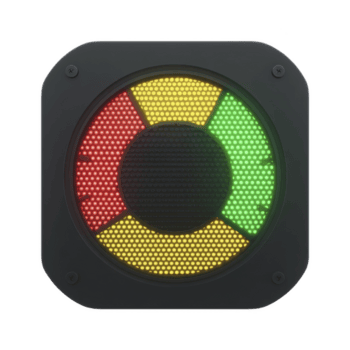 Circular LED traffic signal with red, yellow, and green lights is displayed, indicating stop, caution, and go. modern design is set against transparency background, emphasizing its vibrant colors png