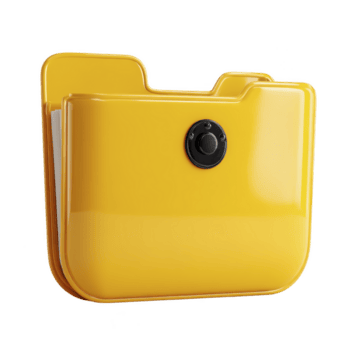 Shiny yellow folder icon with camera lens symbol, representing digital security and file protection. glossy design adds modern touch, ideal for technology related themes png