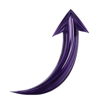 Dynamic, purple, curved arrow pointing upwards with glossy finish, symbolizing growth and progress. arrow sleek design adds modern touch, making it ideal for presentations png