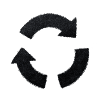 Black circular arrow symbol with rough texture, representing cycle or recycling concept. design is simple and bold, conveying movement and sustainability png