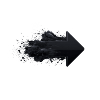 Dynamic black arrow with splatter effect creates sense of motion and energy, symbolizing direction and progress. design is modern and abstract, suitable for creative projects png