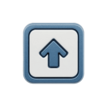 Blue and white 3D arrow icon pointing upwards, symbolizing upload or increase. icon has square shape with rounded corners, giving it modern and sleek appearance png