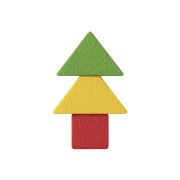kleurrijk meetkundig vormen geregeld in boom Leuk vinden structuur, met groen driehoek Aan bovenkant, geel driehoek in midden, en rood rechthoek Bij baseren png