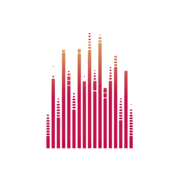 vibrante, abstrato gráfico apresentando vertical bares e círculos dentro gradiente do vermelho para laranja, semelhante a onda sonora ou equalizador em transparência fundo png