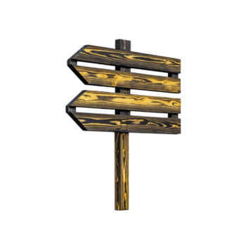 de madera señalizar con Tres direccional flechas, presentando rústico y resistido apariencia, soportes en contra transparente antecedentes. señalizar es hecho de oscuro madera con visible grano patrones png