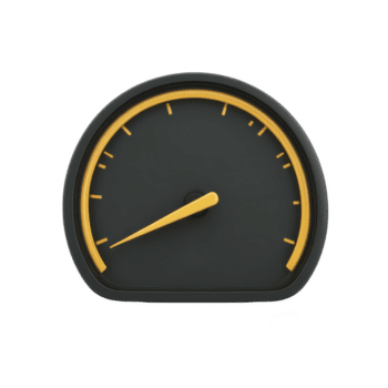 zwart en geel snelheidsmeter icoon met minimalistische ontwerp, wijzend op snelheid of voortgang. naald- points naar links, suggereren laag snelheid of beginnend punt png