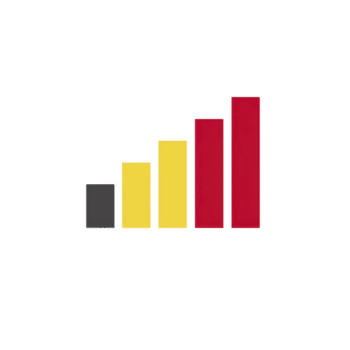 Colorful bar graph with four vertical bars in black, yellow, and red on transparency background, representing data or statistics in simple, modern design png