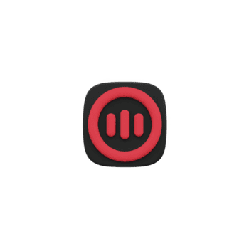 Red pause button icon with circular design and three vertical bars in center, set against transparency background. minimalist style conveys sense of simplicity and functionality png