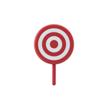 rosso e bianca bersaglio simbolo con concentrico cerchi su bastone, somigliante lecca-lecca, isolato su trasparenza sfondo. design è semplice e grassetto png