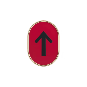 Red elevator button with black upward arrow, encased in gold frame, symbolizes upward movement or direction. design is sleek and modern, often found in elevators png