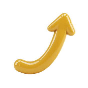 Shiny, yellow 3D arrow pointing upwards, symbolizing growth and progress. arrow has smooth, glossy finish, giving it modern and dynamic appearance png