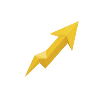 Vibrant yellow 3D arrow pointing upwards, symbolizing growth and progress. geometric design adds modern and dynamic feel, perfect for business or technology themes png
