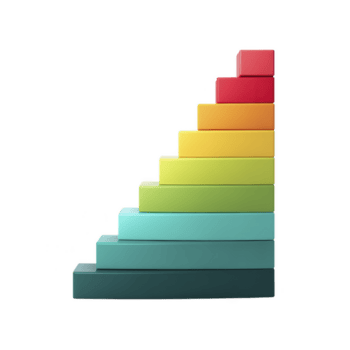kleurrijk 3d bar tabel met oplopend blokken in regenboog tinten, vertegenwoordigen groei of voortgang. levendig helling van rood naar blauw voegt toe dynamisch en modern tintje png