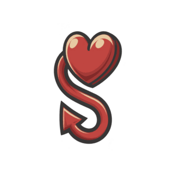 Red heart with devil tail and arrow tip creates playful and mischievous design, symbolizing love with twist. illustration combines elements of romance and mischief png