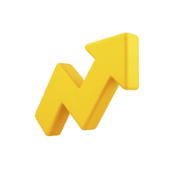 3D yellow arrow icon points upward, symbolizing growth and success. arrow zigzag shape adds dynamic and energetic feel, often used in business and finance contexts png