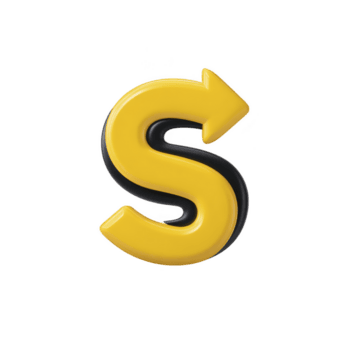 negrito amarelo carta s com seta projeto, simbolizando direção ou progresso, carrinhos Fora contra avião fundo. 3d efeito acrescenta profundidade e modernidade para símbolo png