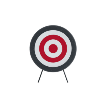 Round target with concentric red and white circles stands on black tripod, symbolizing precision and focus. target is isolated on transparency background png