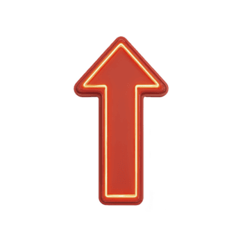 raggiante rosso freccia puntamento verso l'alto con neon effetto, simboleggiante direzione o progresso. vivace design sta su contro pianura sfondo, veicolare senso di movimento e energia png