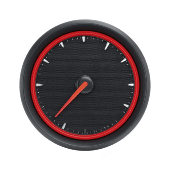 il giro nero orologio con rosso bordo e arancia mani, con minimalista design senza numeri, impostato contro trasparenza sfondo. orologio elegante stile Aggiunge moderno toccare png