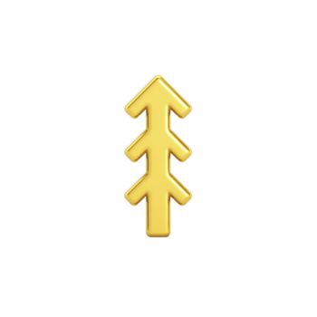 amarillo, estilizado flecha símbolo señalando hacia arriba con único diseño, parecido a árbol o derivación patrón, en transparencia antecedentes. símbolo es sencillo y moderno png