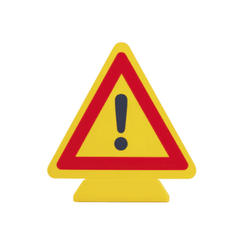 Yellow triangular warning sign with red border and black exclamation mark, symbolizing caution or alert. sign is isolated on transparency background png