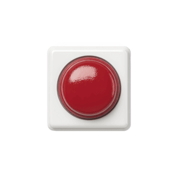 grand rouge bouton sur blanc carré base, isolé sur transparence arrière-plan, transmet urgence ou action. brillant surface reflète lumière, soulignant ses importance png