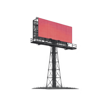 di grandi dimensioni, vuoto tabellone sta alto contro trasparenza sfondo, con vivace rosso Schermo. struttura è supportato di robusto metallo struttura, pronto per pubblicità png